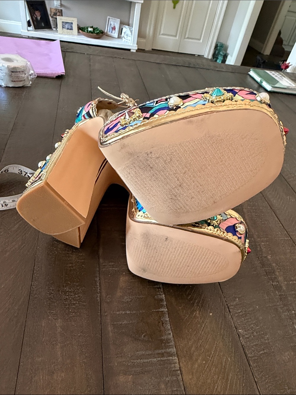 Chase + Chloe Gold Platform with Pink and Blue Pattern ❤️ Disco Barbie - Picture 8 of 10